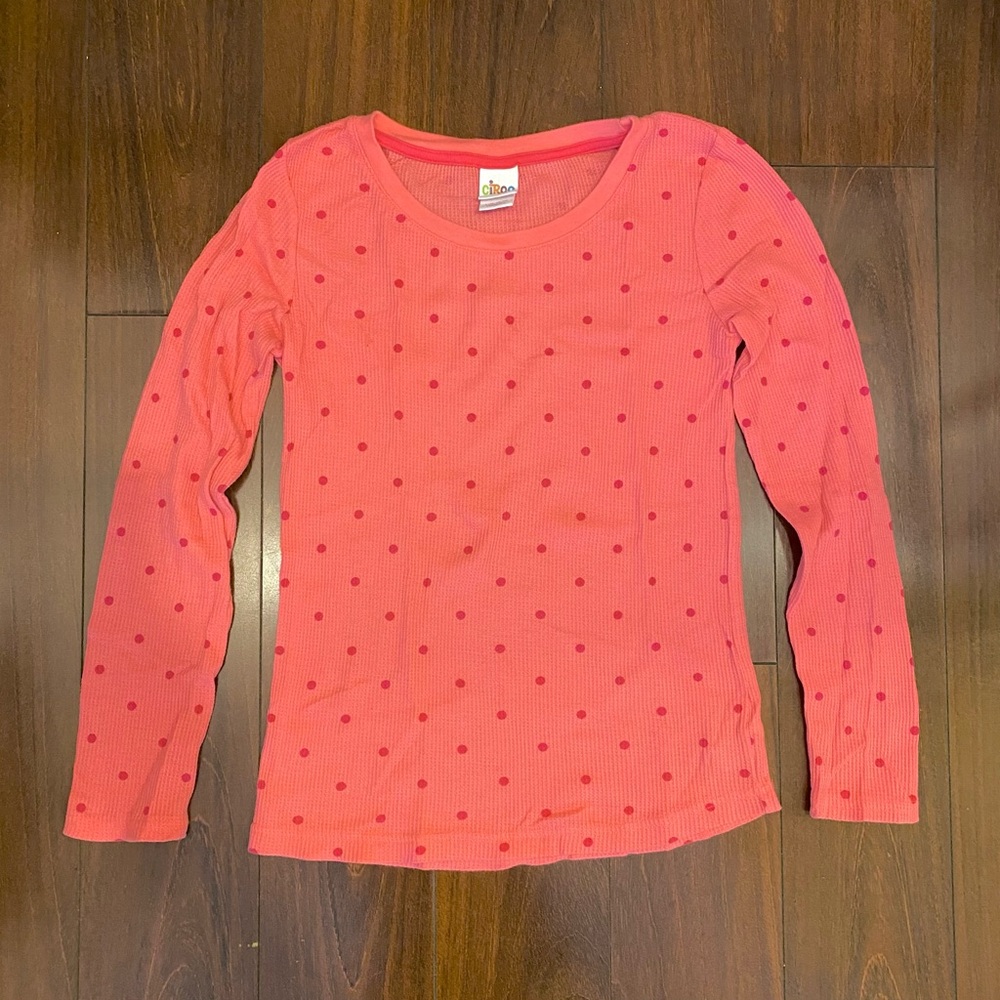 Circo Girls L 10/12 Thermal Long Sleeve Pink with Red Polka Dots